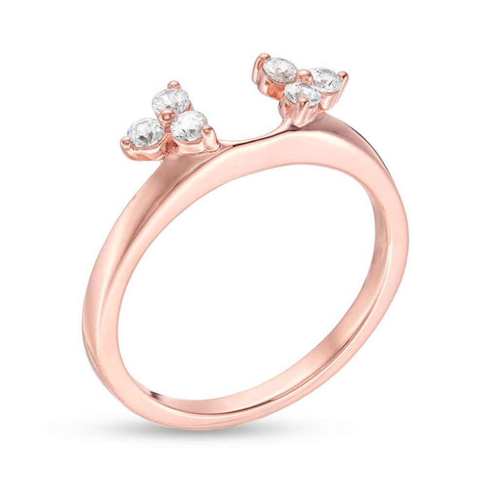 1/4 Cttw Diamond Tri-Sides Solitaire Enhancer Ring In 14K Rose Gold (0.25 Cttw, I-I2) Diamond Guard Ring