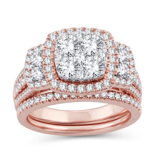 EternalDia 2.00 CT WT Diamond Cluster Cushion Halo Bridal Set 14kt Rose Gold (IJ/I2I3) - EternalDia