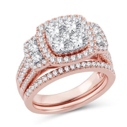 EternalDia 2.00 CT WT Diamond Cluster Cushion Halo Bridal Set 14kt Rose Gold (IJ/I2I3) - EternalDia