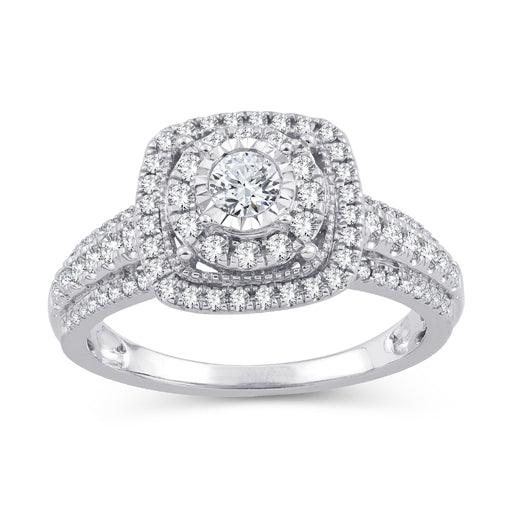 EternalDia 2/3 Cttw Diamond Double Halo Frame Cathedral Engagement Rings In 10kt White Gold (IJ/I2I3) - EternalDia