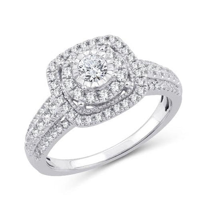 EternalDia 2/3 Cttw Diamond Double Halo Frame Cathedral Engagement Rings In 10kt White Gold (IJ/I2I3) - EternalDia