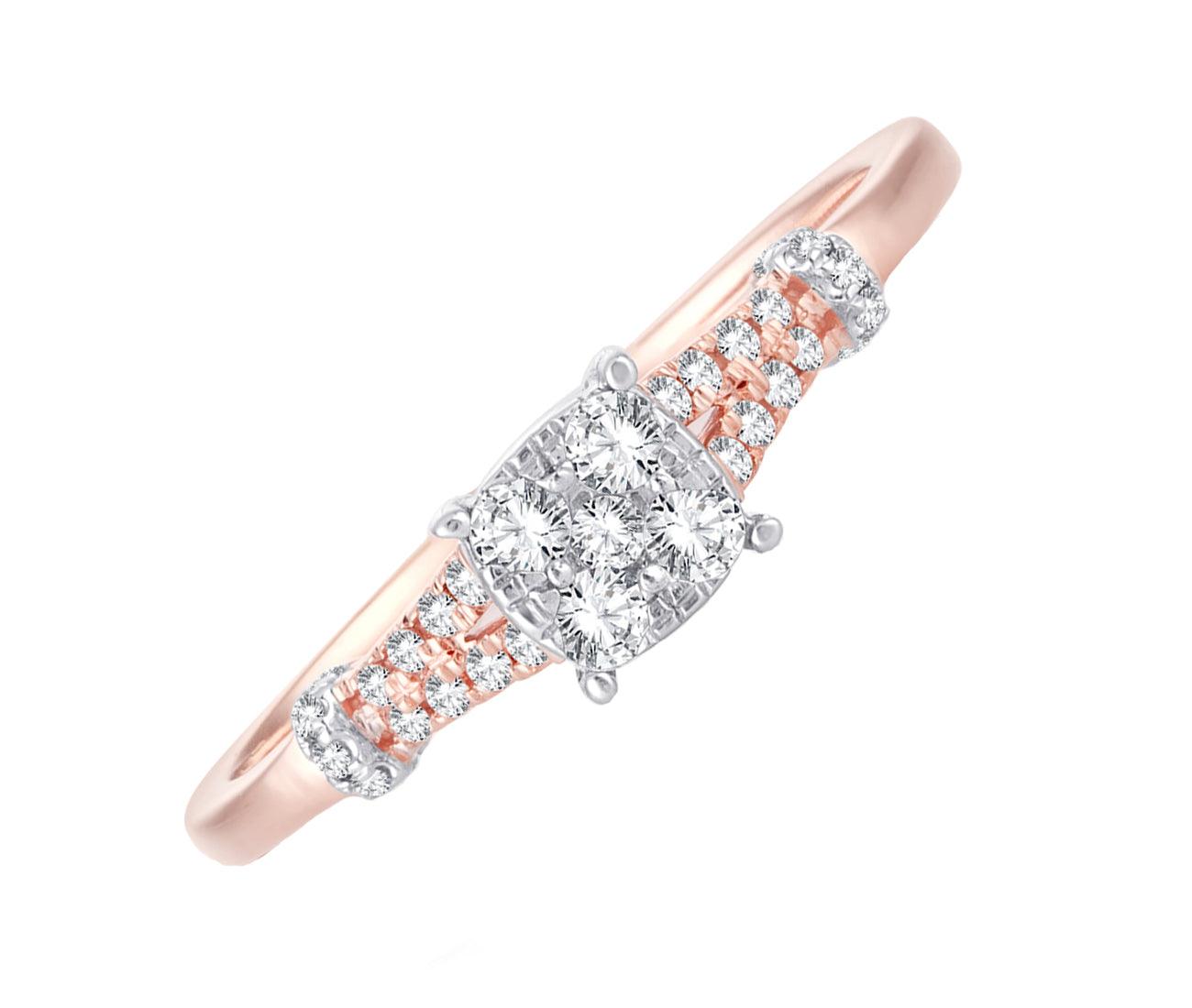 EternalDia 0.21 Cttw Diamond Cluster Promise Ring In 10k Rose Gold With Split Shank - EternalDia