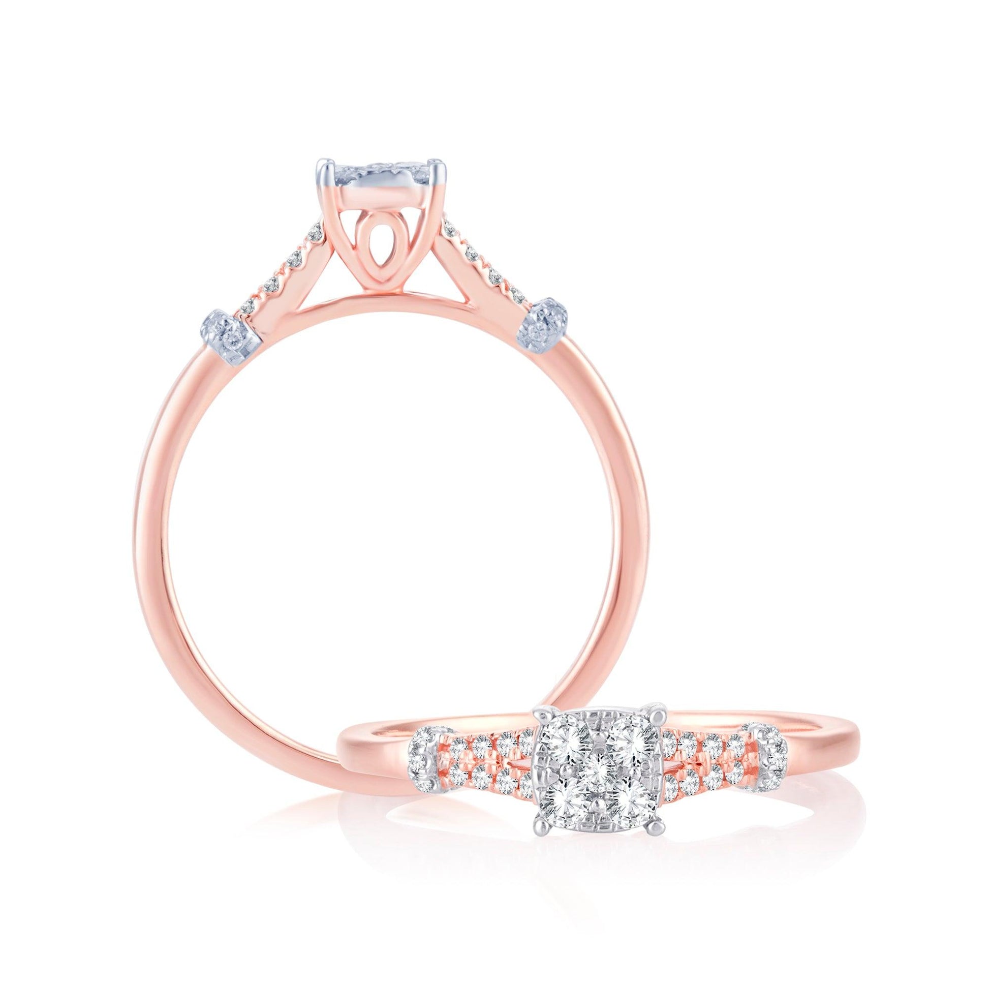 EternalDia 0.21 Cttw Diamond Cluster Promise Ring In 10k Rose Gold With Split Shank - EternalDia