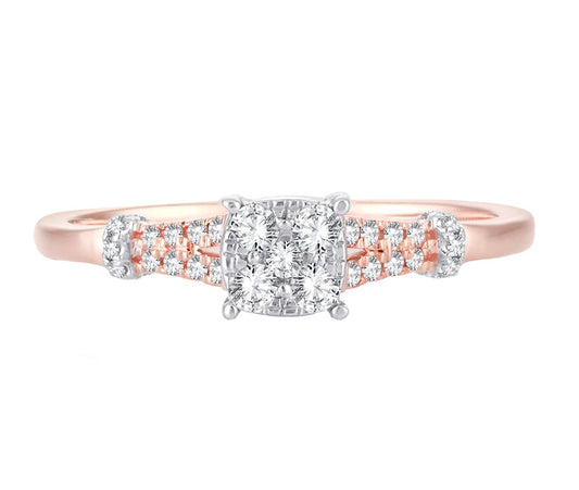 EternalDia 0.21 Cttw Diamond Cluster Promise Ring In 10k Rose Gold With Split Shank - EternalDia