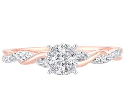 EternalDia 0.20 Cttw Diamond Braided Promise Twisted Swirl Cluster Engagement Ring In 10k Rose Gold - EternalDia