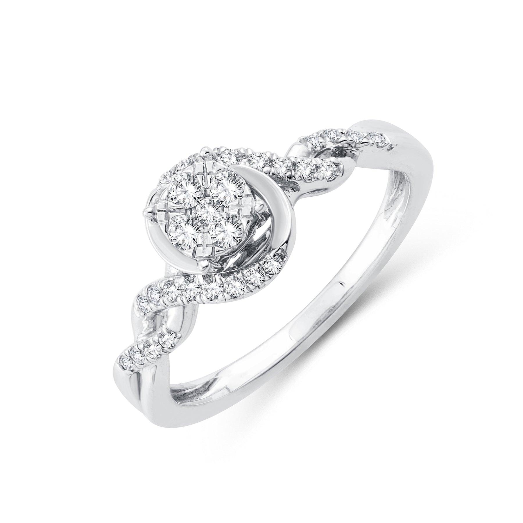 EternalDia 0.25 Cttw Diamond Accented Swirl Style Promise Ring In 10k White Gold - EternalDia