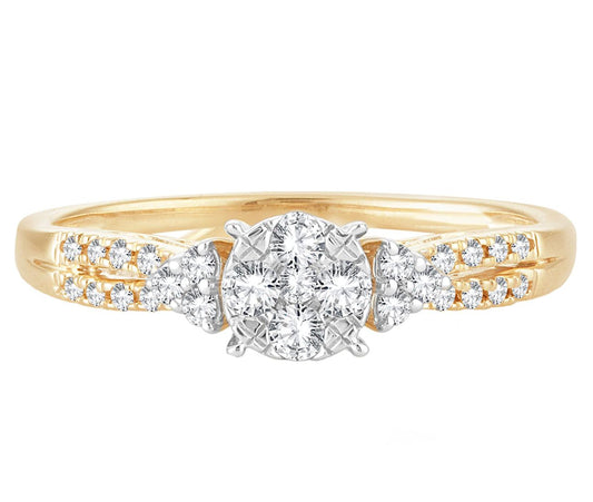 EternalDia 0.25 Cttw Round Diamond Cluster Split Shank Promise Ring In 10k Yellow Gold - EternalDia