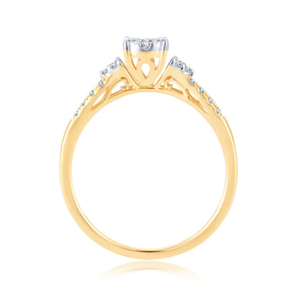 EternalDia 0.25 Cttw Round Diamond Cluster Split Shank Promise Ring In 10k Yellow Gold - EternalDia