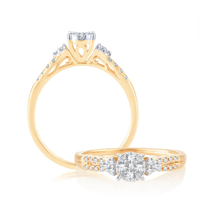 EternalDia 0.25 Cttw Round Diamond Cluster Split Shank Promise Ring In 10k Yellow Gold - EternalDia