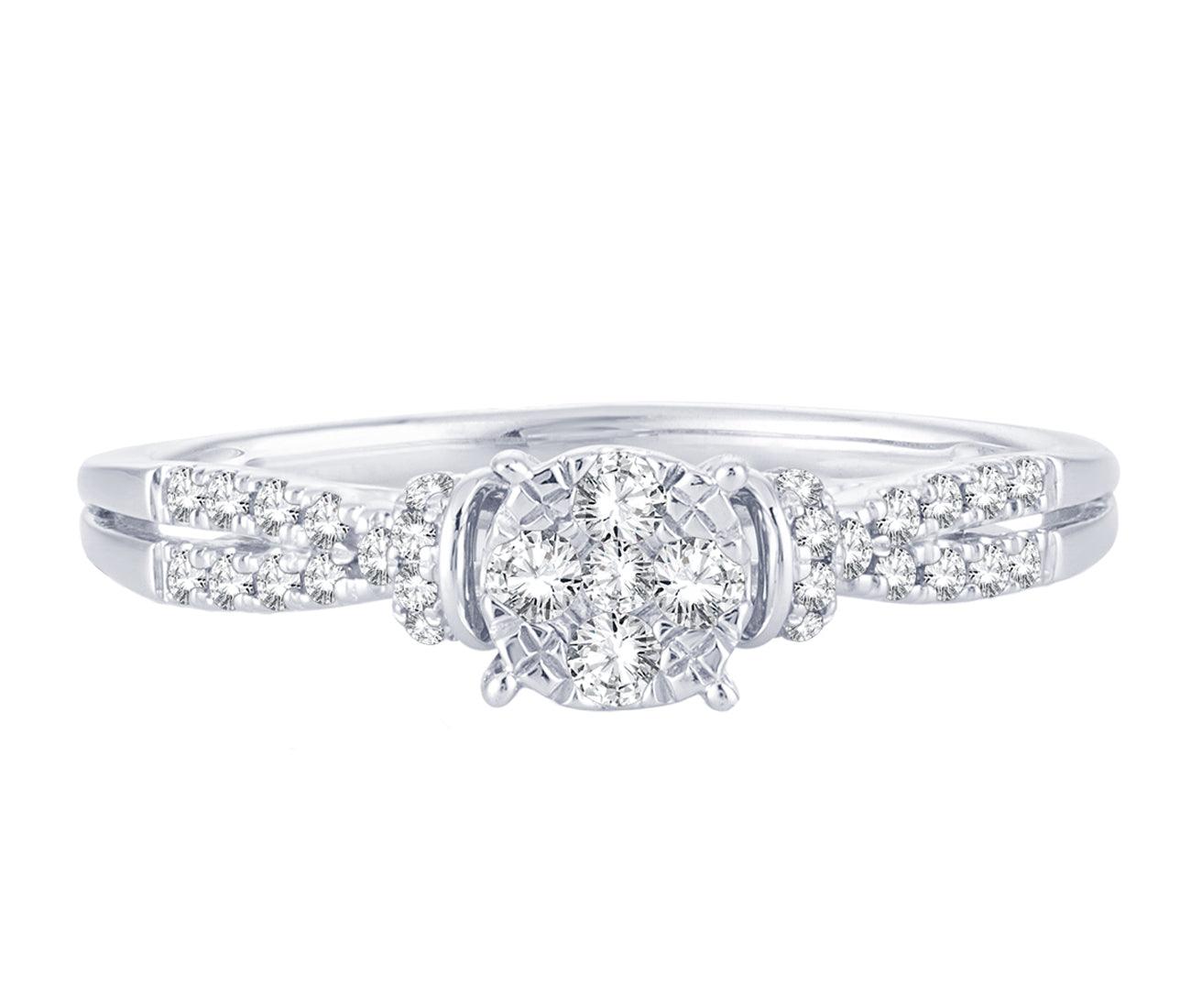 EternalDia 0.25 Cttw Engagement Split Shank Style Cluster Promise Ring In White Gold - EternalDia