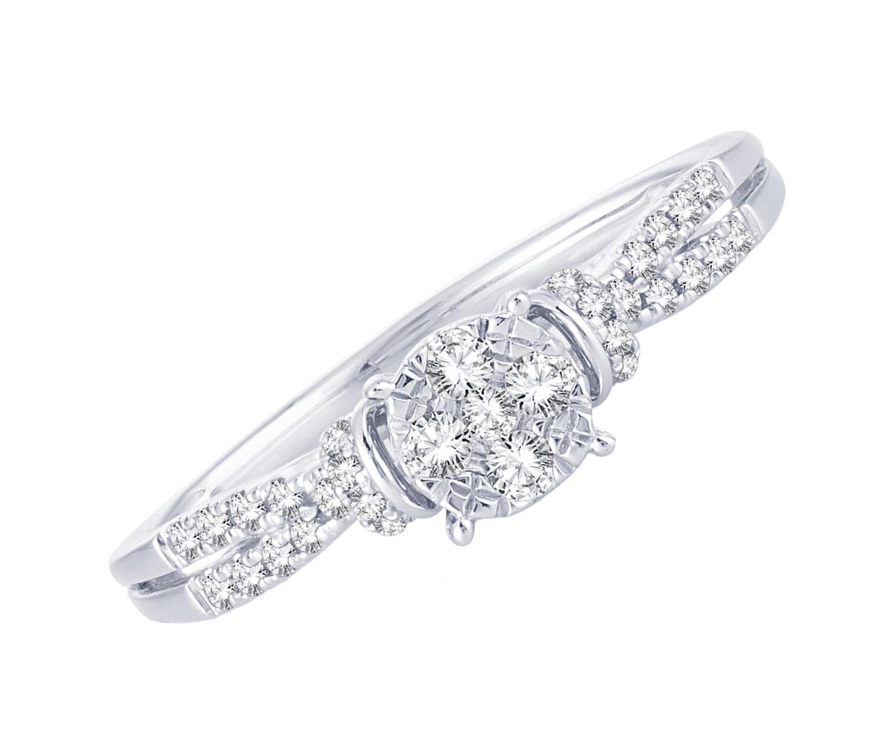 EternalDia 0.25 Cttw Engagement Split Shank Style Cluster Promise Ring In White Gold - EternalDia