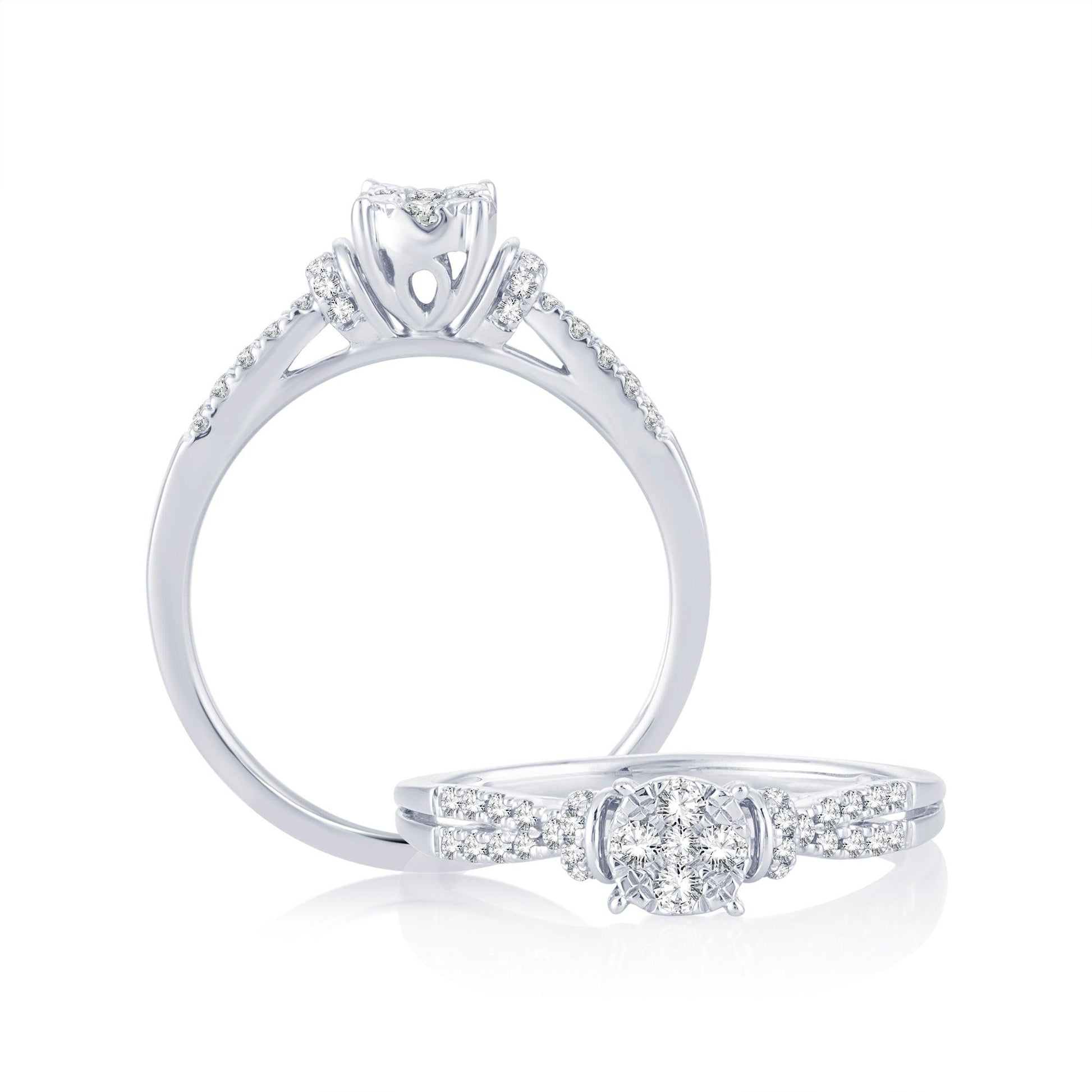 EternalDia 0.25 Cttw Engagement Split Shank Style Cluster Promise Ring In White Gold - EternalDia