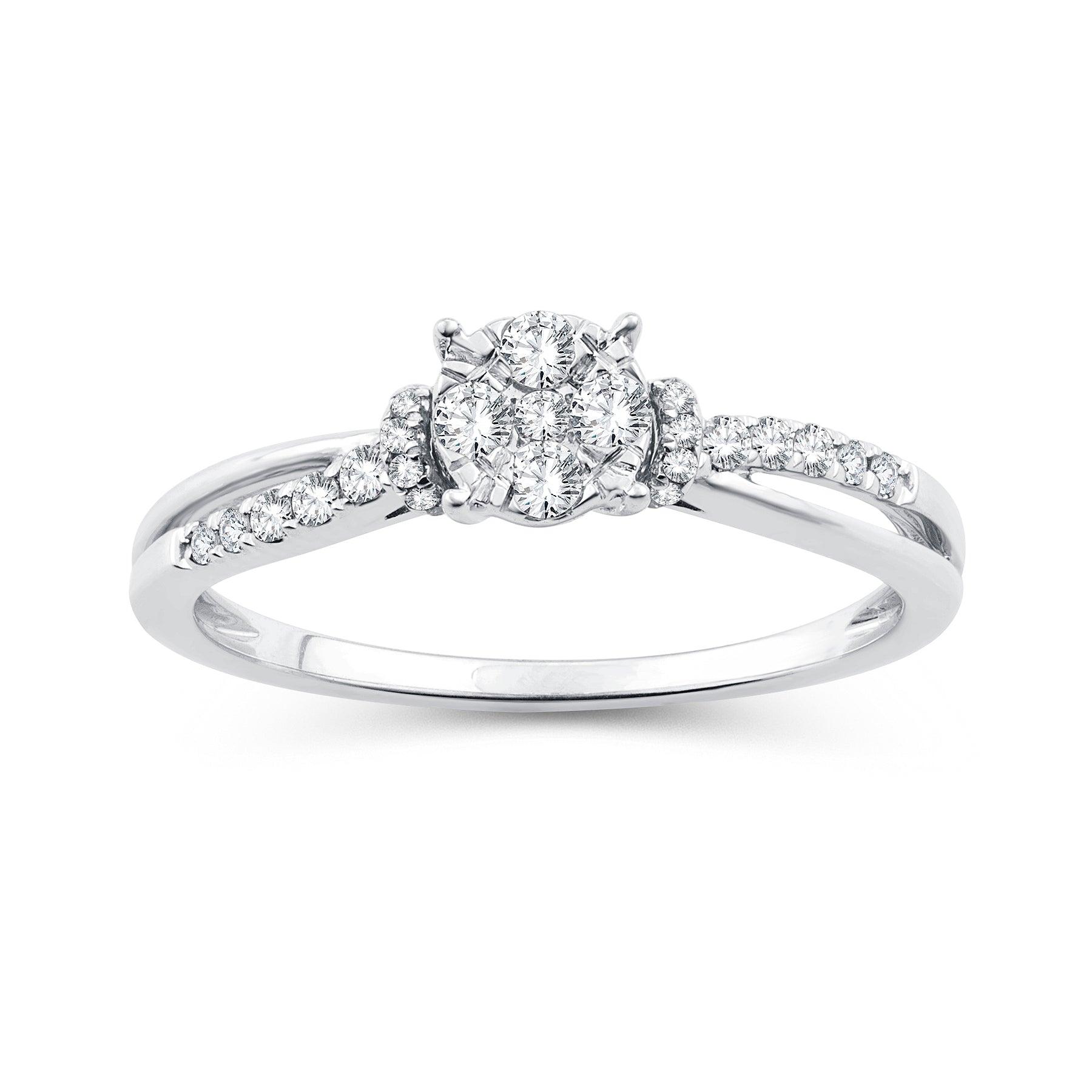 EternalDia 0.26 Cttw Diamond Split Shank Style Promise Ring In 10k White Gold - EternalDia