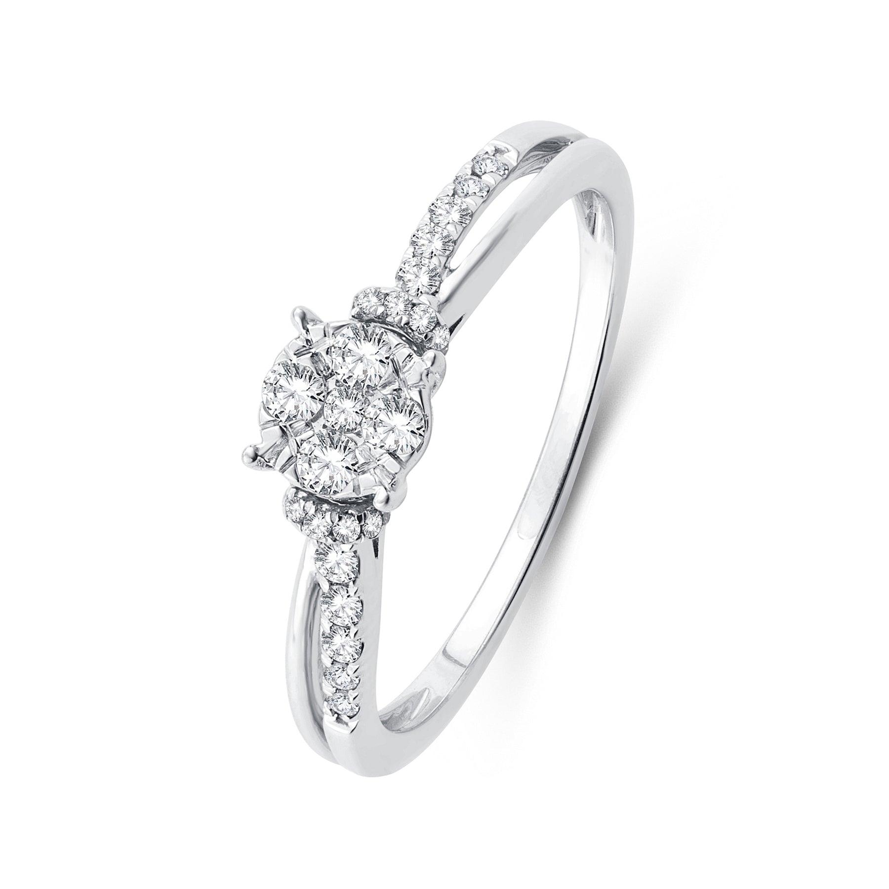 EternalDia 0.26 Cttw Diamond Split Shank Style Promise Ring In 10k White Gold - EternalDia