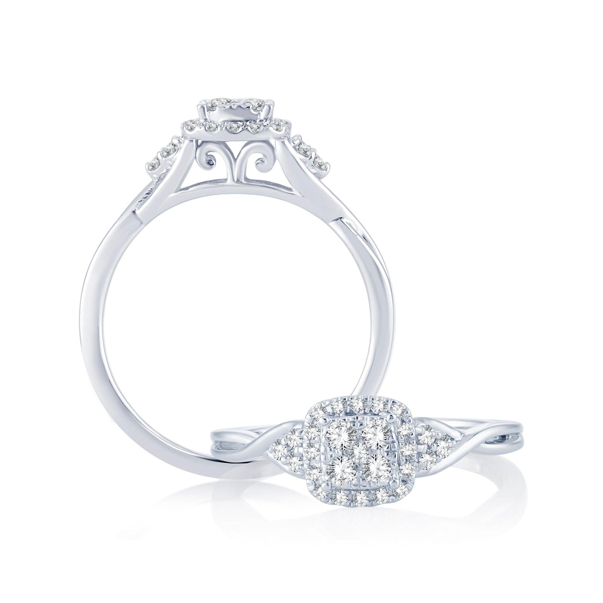 EternalDia 0.25 Cttw Diamond Halo Promise Engagement Wedding Ring In 10k White Gold - EternalDia