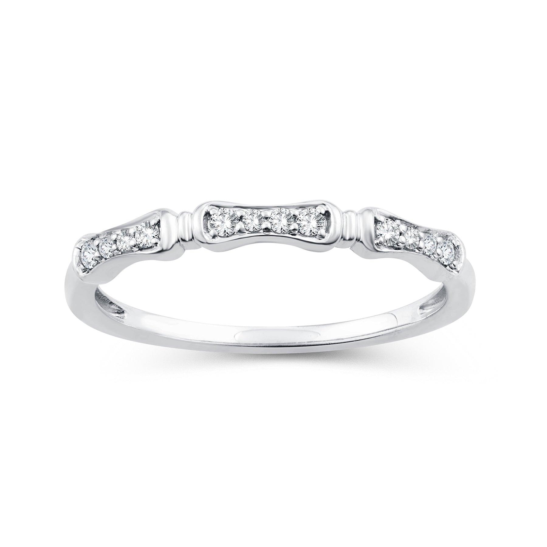 EternalDia 0.10 Cttw Diamond Wedding Stackable Band in 10k White Gold - EternalDia