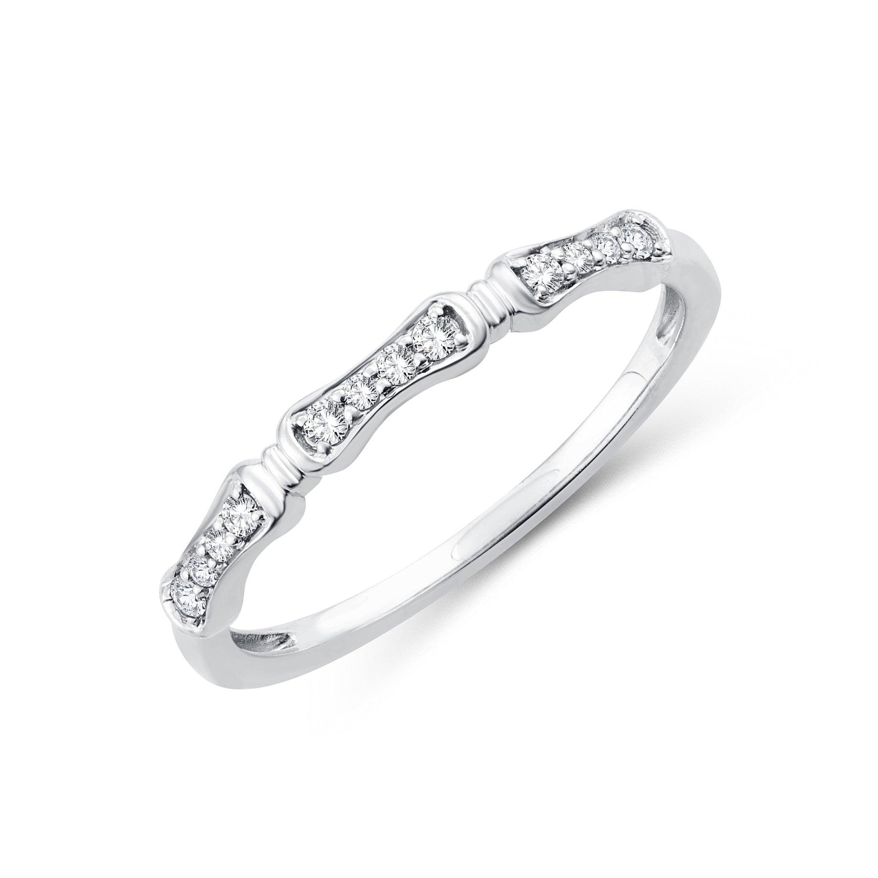 EternalDia 0.10 Cttw Diamond Wedding Stackable Band in 10k White Gold - EternalDia