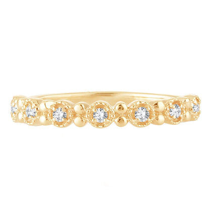 EternalDia 0.10 Cttw White Natural Diamond Wedding Stackable Vintage Style Band in 10k Yellow Gold - EternalDia