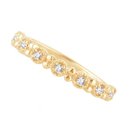 EternalDia 0.10 Cttw White Natural Diamond Wedding Stackable Vintage Style Band in 10k Yellow Gold - EternalDia