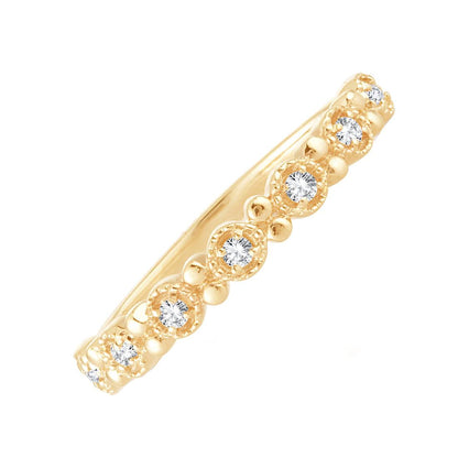 EternalDia 0.10 Cttw White Natural Diamond Wedding Stackable Vintage Style Band in 10k Yellow Gold - EternalDia