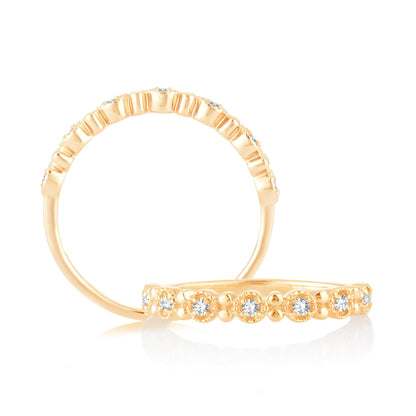 EternalDia 0.10 Cttw White Natural Diamond Wedding Stackable Vintage Style Band in 10k Yellow Gold - EternalDia