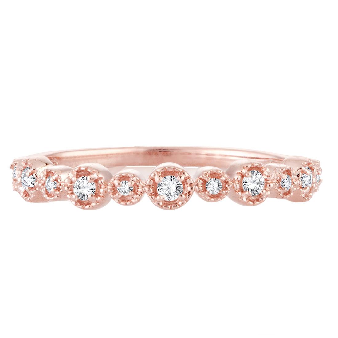 EternalDia 0.11 Cttw Diamond Alternating Band Stackable Vintage Expression Ring In 10k Rose Gold - EternalDia