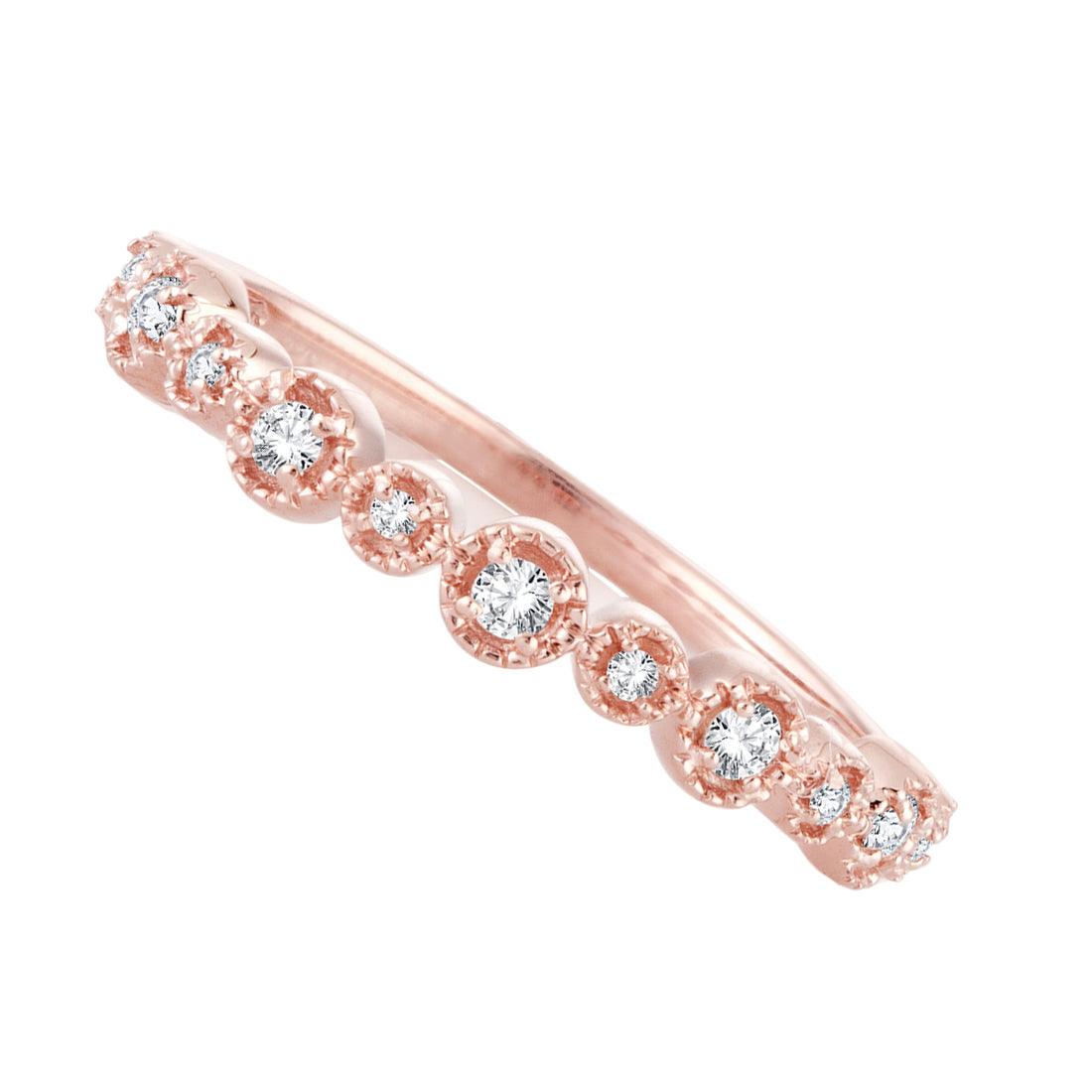 EternalDia 0.11 Cttw Diamond Alternating Band Stackable Vintage Expression Ring In 10k Rose Gold - EternalDia