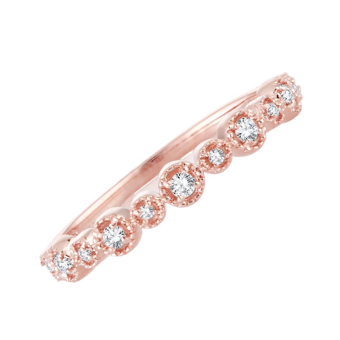 EternalDia 0.11 Cttw Diamond Alternating Band Stackable Vintage Expression Ring In 10k Rose Gold - EternalDia