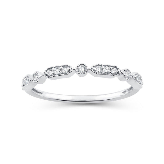 EternalDia 0.12 Cttw Round Diamond Stackable Alternating Vintage Style Band Ring In 10k White Gold - EternalDia