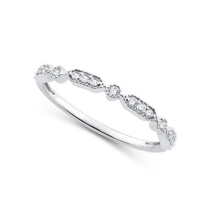EternalDia 0.12 Cttw Round Diamond Stackable Alternating Vintage Style Band Ring In 10k White Gold - EternalDia