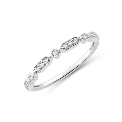 EternalDia 0.12 Cttw Round Diamond Stackable Alternating Vintage Style Band Ring In 10k White Gold - EternalDia