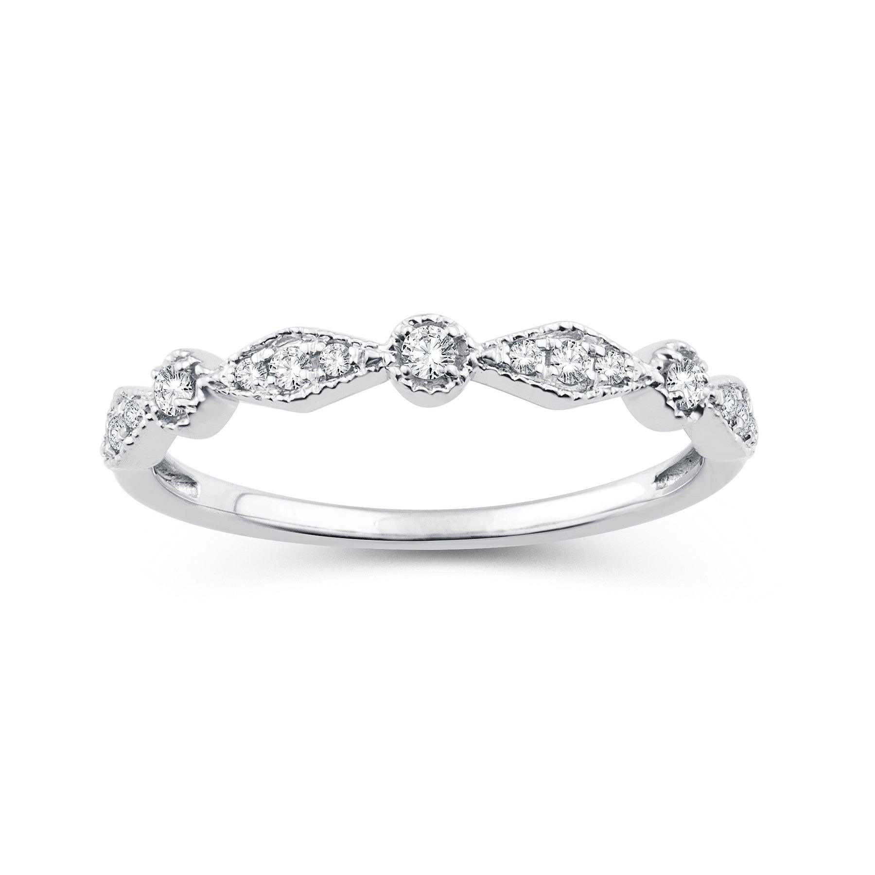 EternalDia 0.15 Cttw Diamond Alternating Vintage-Style Stackable Band in 10K White Gold - EternalDia