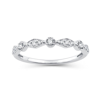 EternalDia 0.15 Cttw Diamond Alternating Vintage-Style Stackable Band in 10K White Gold - EternalDia