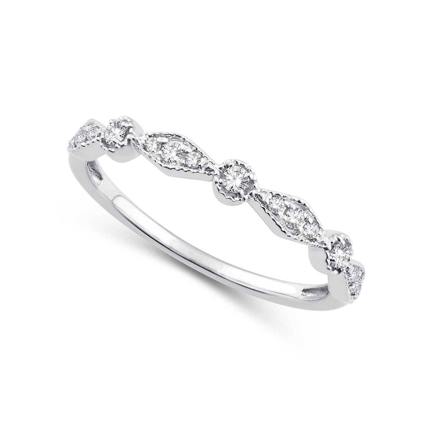 EternalDia 0.15 Cttw Diamond Alternating Vintage-Style Stackable Band in 10K White Gold - EternalDia