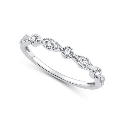EternalDia 0.15 Cttw Diamond Alternating Vintage-Style Stackable Band in 10K White Gold - EternalDia