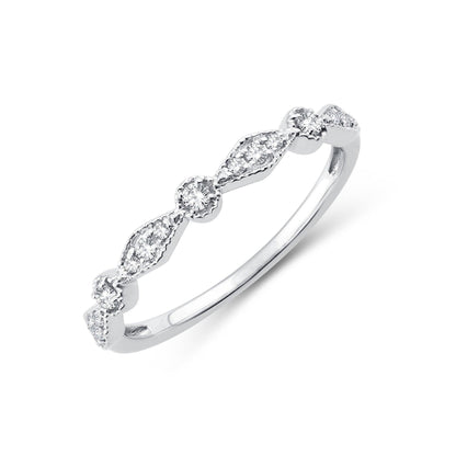 EternalDia 0.15 Cttw Diamond Alternating Vintage-Style Stackable Band in 10K White Gold - EternalDia
