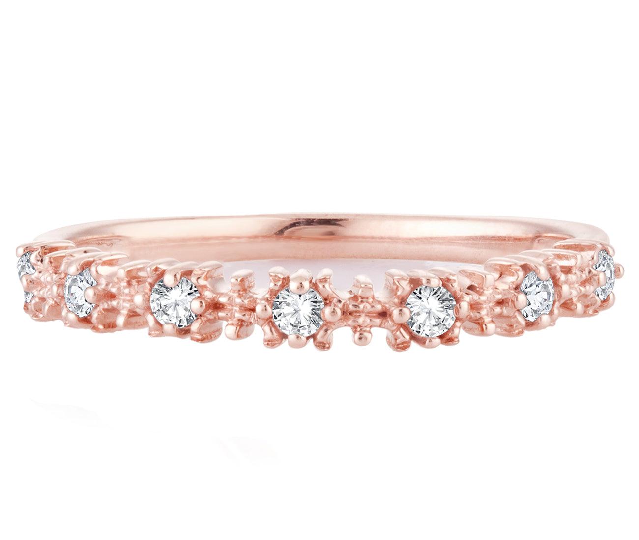 EternalDia 0.15 Cttw White Natural Diamond Wedding Stackable Vintage Style Band in 10k Rose Gold - EternalDia