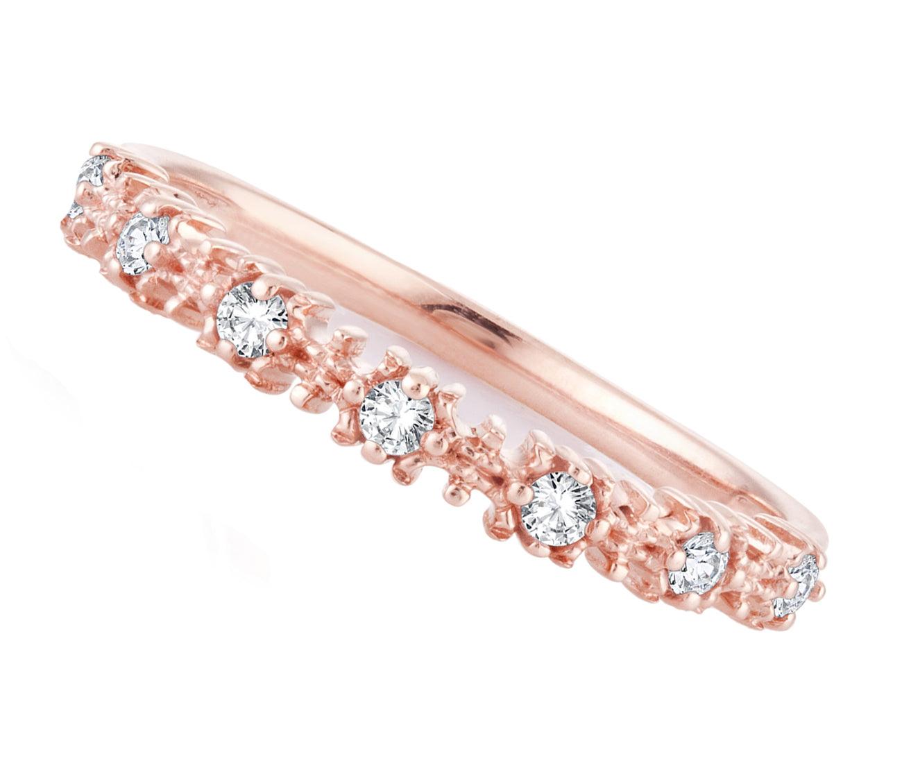 EternalDia 0.15 Cttw White Natural Diamond Wedding Stackable Vintage Style Band in 10k Rose Gold - EternalDia