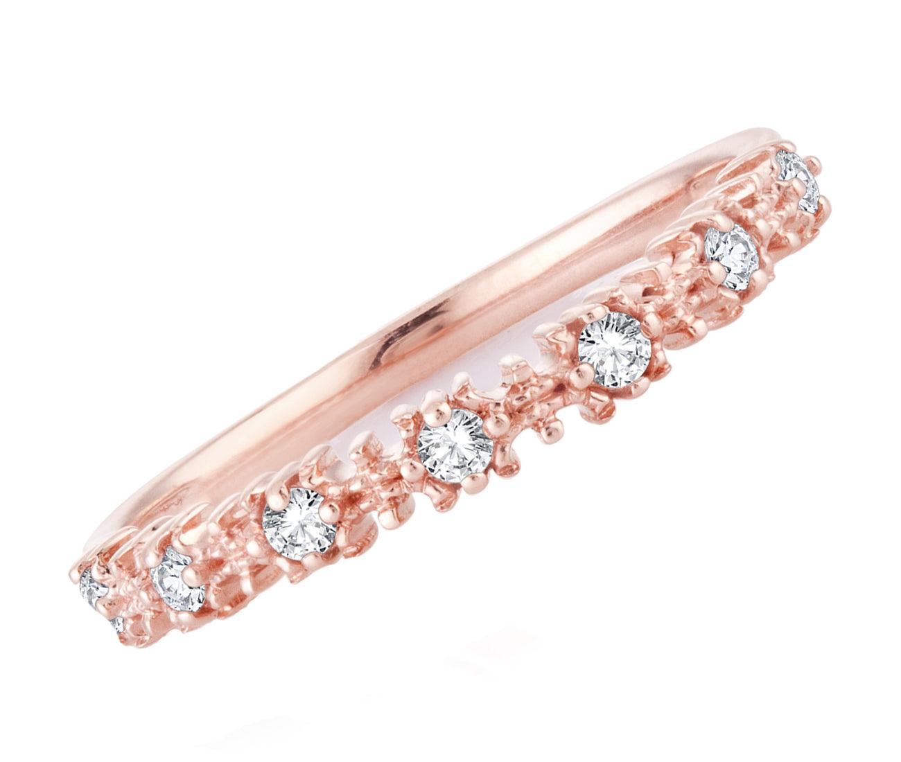 EternalDia 0.15 Cttw White Natural Diamond Wedding Stackable Vintage Style Band in 10k Rose Gold - EternalDia