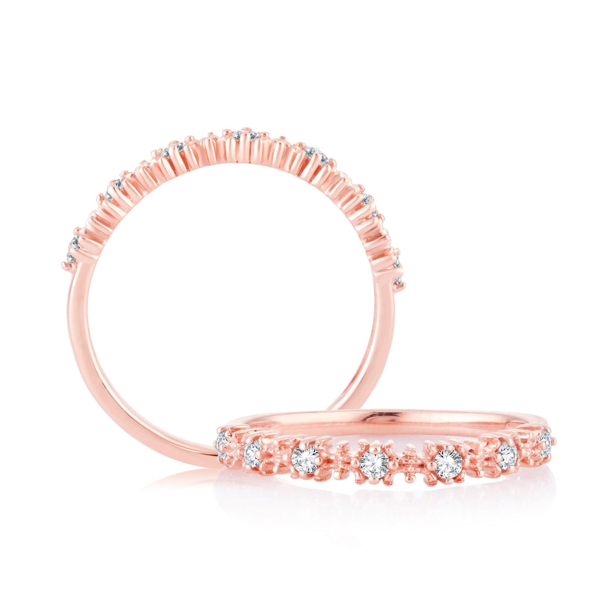 EternalDia 0.15 Cttw White Natural Diamond Wedding Stackable Vintage Style Band in 10k Rose Gold - EternalDia