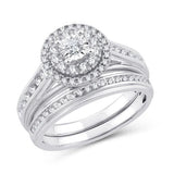 EternalDia 0.50 Ct.Wt. Round Diamond Double Halo Bridal Ring Set 10K White Gold (IJ/I2-I3) - EternalDia