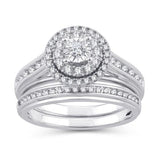 EternalDia 0.50 Ct.Wt. Round Diamond Double Halo Bridal Ring Set 10K White Gold (IJ/I2-I3) - EternalDia