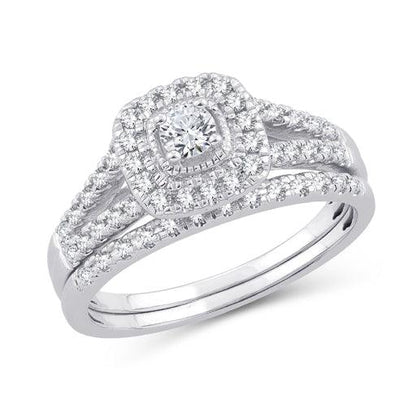 EternalDia 10K White Gold Diamond Split Shank Halo Bridal Set Ring (0.50cttw,I2-I3/IJ) - EternalDia