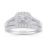 EternalDia 10K White Gold Diamond Split Shank Halo Bridal Set Ring (0.50cttw,I2-I3/IJ) - EternalDia