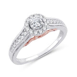 EternalDia 0.50 Ct.Wt. Two-Tone Round Diamond Halo Cathedral Engagement Ring in 10K White Gold (IJ/I2-I3) - EternalDia