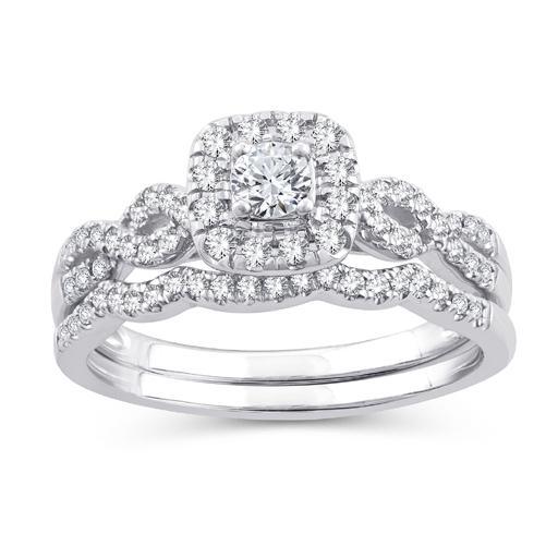 EternalDia 0.50 Ct.Wt. Round Diamond Square Shape Halo Infinity Bridal Set 10K White Gold. - EternalDia