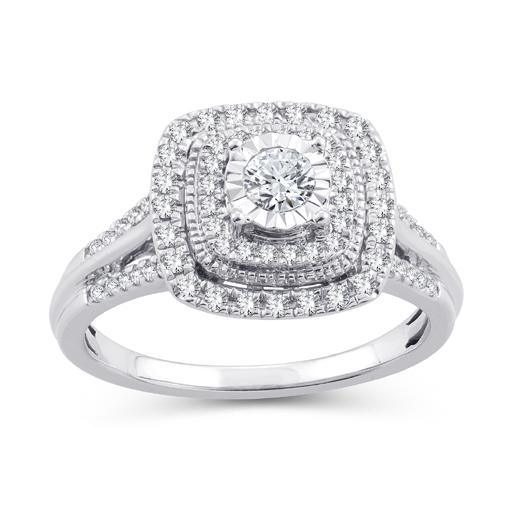 EternalDia 1/2 Cttw Diamond Cushion Frame Dual Halo Vintage-Style Engagement Ring In 10kt White Gold (IJ/I2I3) - EternalDia