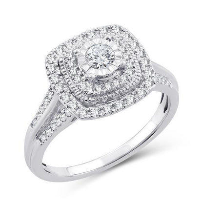 EternalDia 1/2 Cttw Diamond Cushion Frame Dual Halo Vintage-Style Engagement Ring In 10kt White Gold (IJ/I2I3) - EternalDia