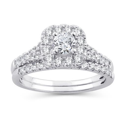 EternalDia 1 Cttw Diamond Cushion Frame Halo Bridal Set In 10kt White Gold (IJ/I2I3) - EternalDia