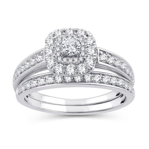 EternalDia 1.00 Ct.Wt. Round Diamond Double Halo Cushion / Square Shape Bridal Set - EternalDia